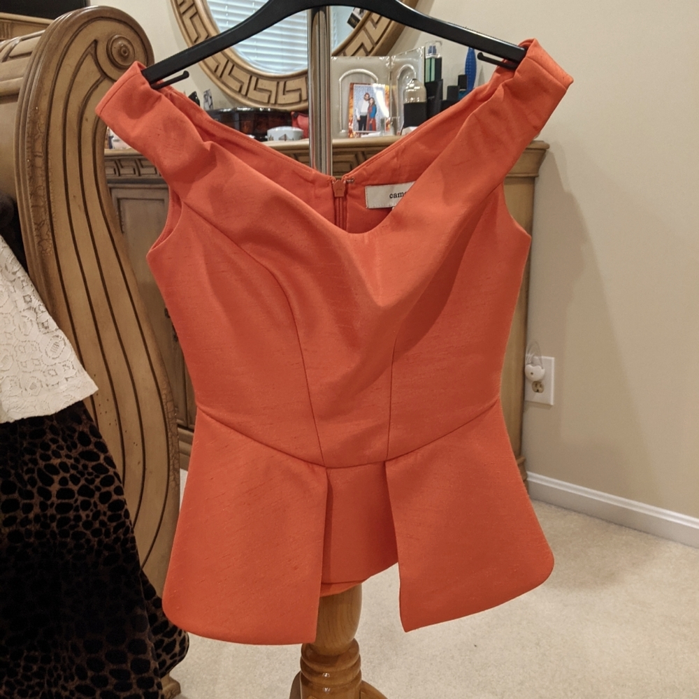 Orange peplum off shoulder cameo top
